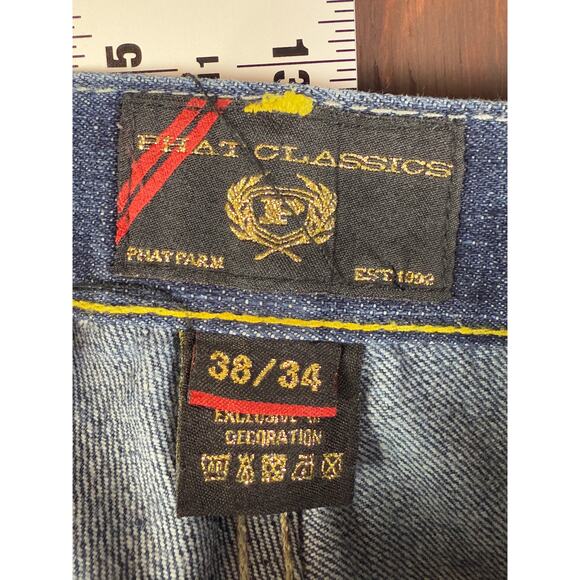 Phat Classics Phat Farm Wide Leg‎ Embroidered Y2K Vintage Denim Jeans Mens 38x34 - Picture 10 of 13